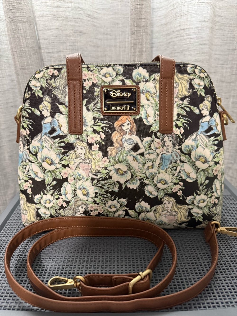 Loungefly Disney Princess Floral Crossbody In Brown And Pastels